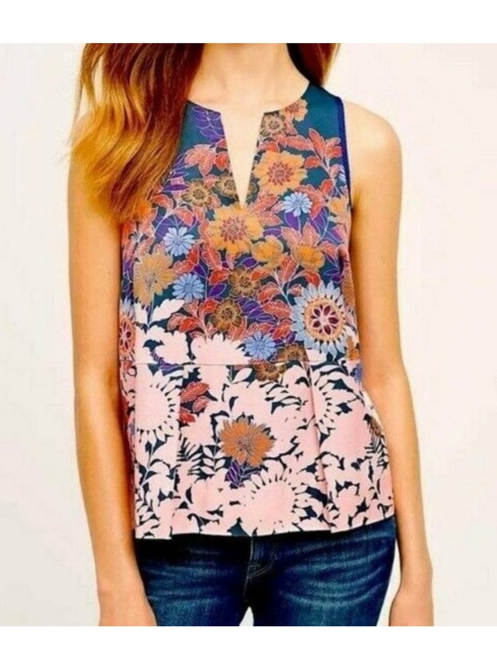 Anthropologie - HD in Paris Elsie Floral Sleeveless Peplum Top shirt blouse